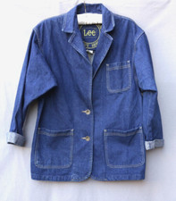 VINTAGE Lee Collared Jacket Blue Denim Jean Chore Barn Coat Oversized M USA made