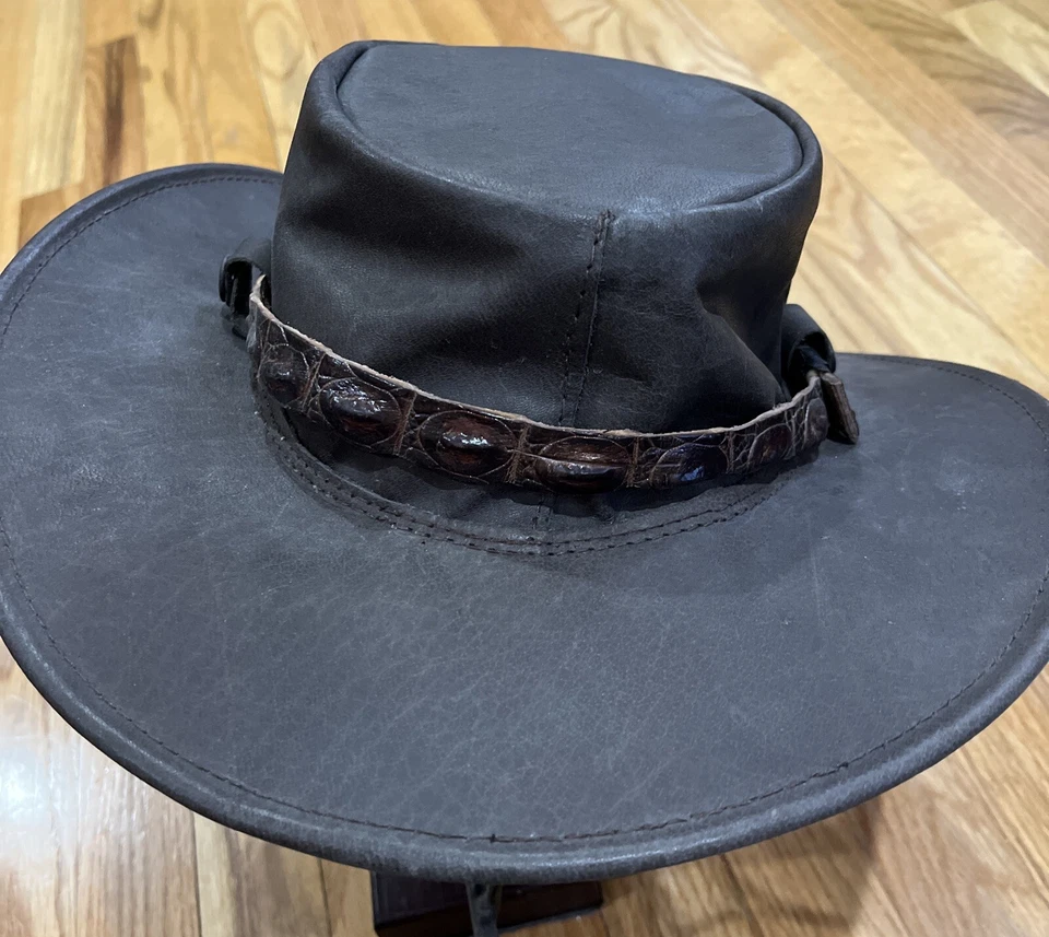 De Colección Jacaru Hecho en Australia Cuero Marrón Outback Sombrero Banda Cuero Cocodrilo XXL Foto 4 de 4