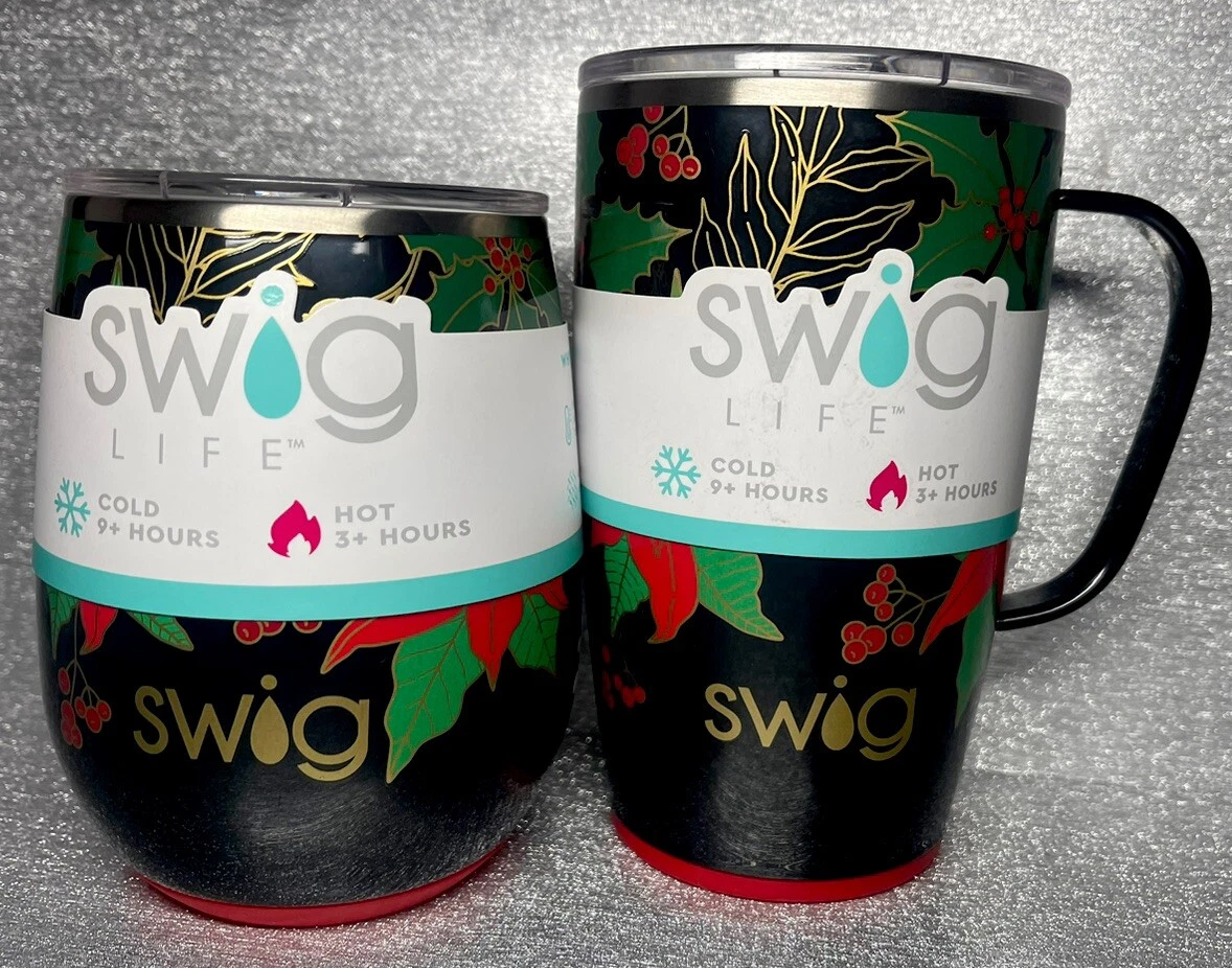 Christmas 2023 SWIG LIFE Poinsettia 18 oz MUG AND 14oz Wine Tumbler Set New