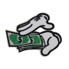 MAKE IT RAIN IRON ON PATCH 4" Mickey Mouse Hands Money Embroidered Fat Stack NEW