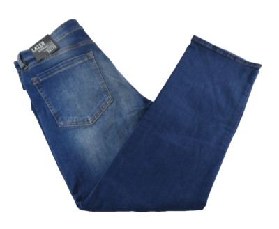 Lazer Mens Jeans New 34 x 34 Blue Denim Straight Fit Ripped Faded
