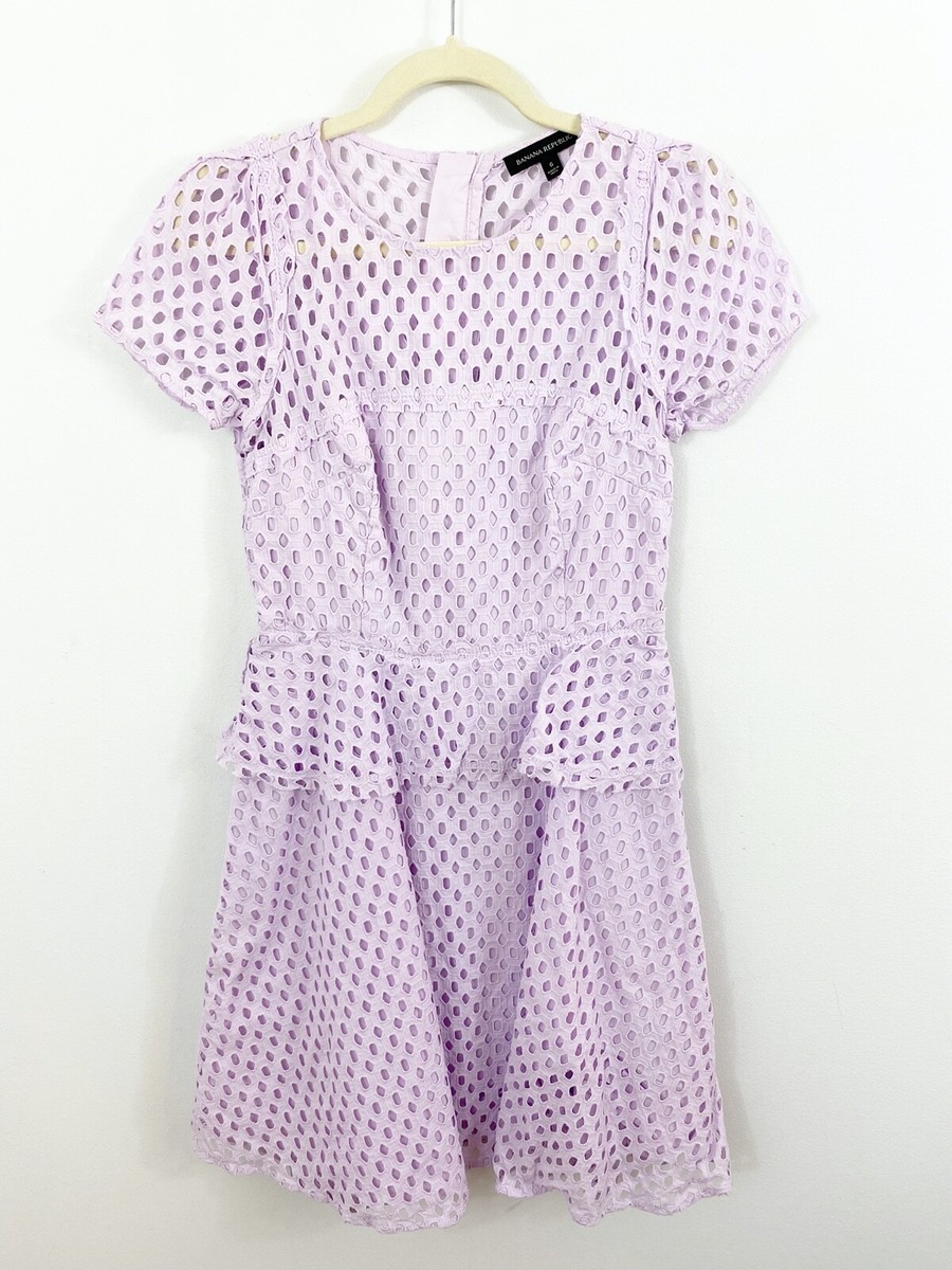 Banana Republic Geo Lace Lilac Peplum Eyelet Purple Dress Size 6 Short Sleeves Banana Republic Geo Lace Lilac Peplum Eyelet Purple Dress Size 6 Short Sleeves