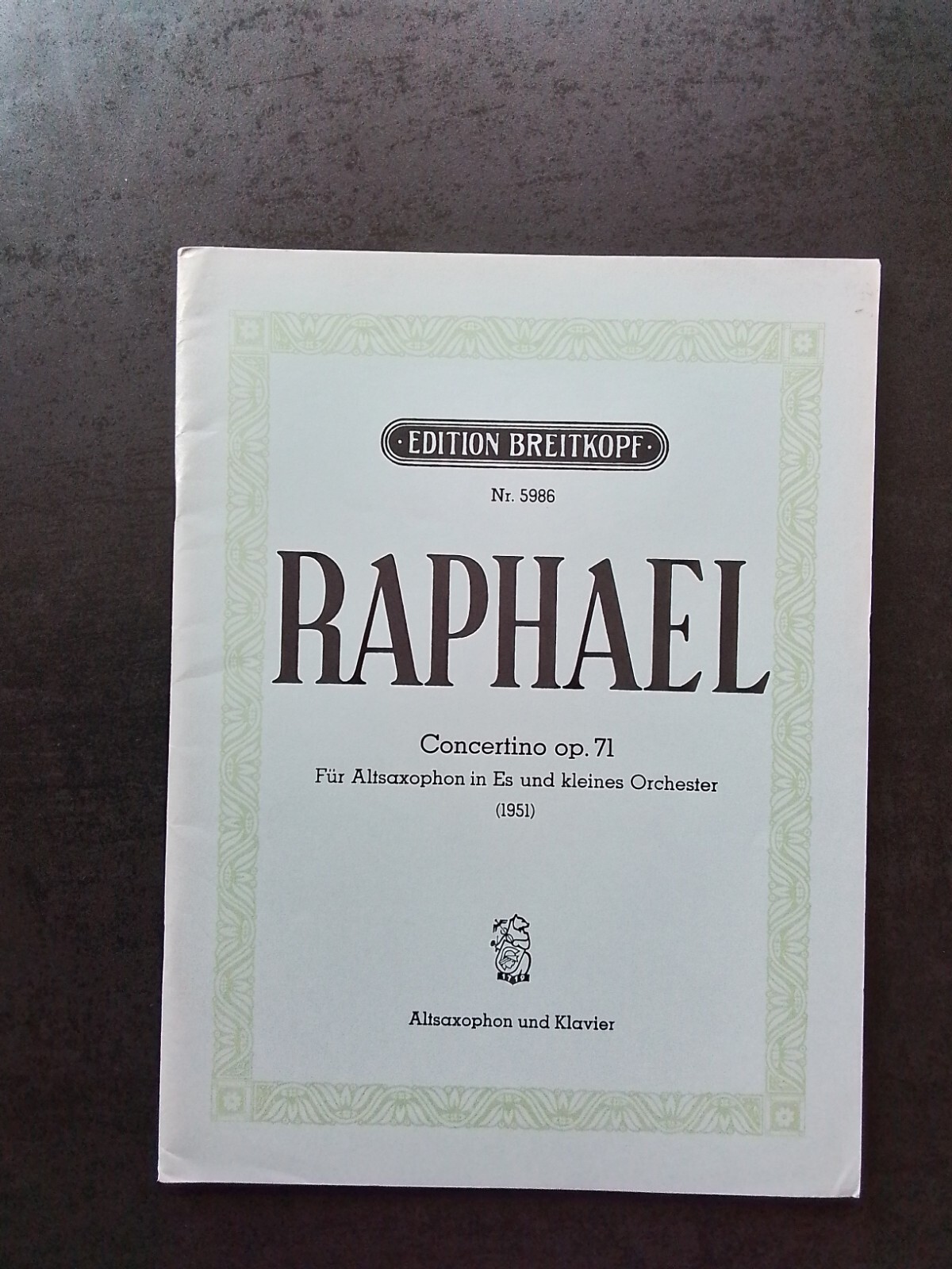 Partition saxophone alto Concertino op 71 Raphael pour examen