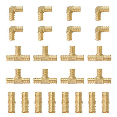 EFIELD 24 PCS EFIELD 1/2'' PEX Crimp Brass Fittings Elbow, Coupling, Tee (8 /EA