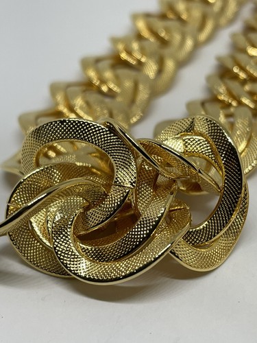 Vintage Joan Rivers Flat Gold Link Chain Necklace 30" + 3", Signed - Foto 6 di 7