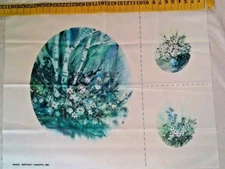 Blue Flower Oval  cut sew fabric pattern panel 30 X 24 in