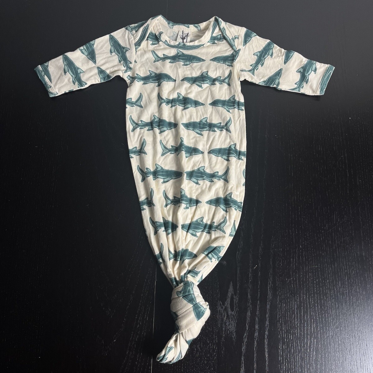 Kate Quinn Baby 0-3M Blue Shark Print Knotted Gown Gender Neutral/Unisex NEW