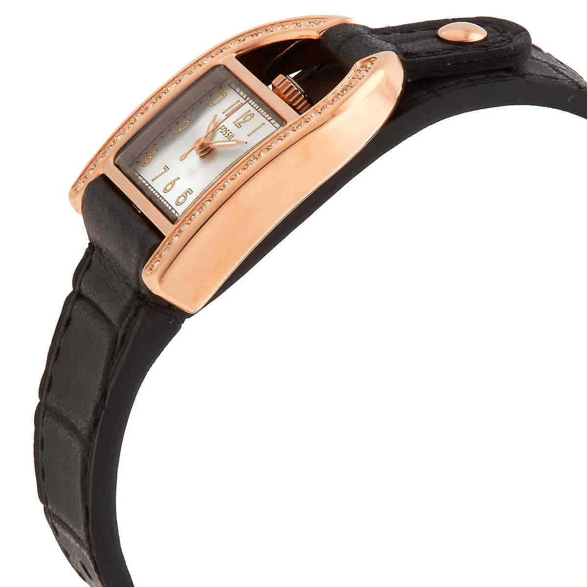Fossil Harwell Quartz Silver Dial Ladies Black Eco Leather Watch