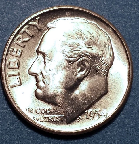 1954 S Roosevelt Dime Brilliant Uncirculated from original BU rolls - 367 sold