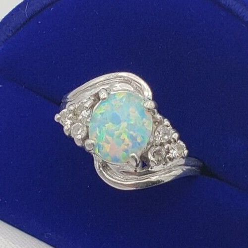 Opal with CZ Accents Sterling Silver Solid Ring S… - image 2