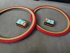 TWO (2) NEW DURO 24X 1.75 RED GUM WALL BMX BICYCLE TIRES AND TUBES, COMP 3 TYPE
