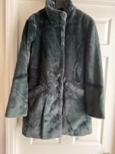 Women’s Fat Face Green Faye Faux Fur Coat Size 10 Bnwt