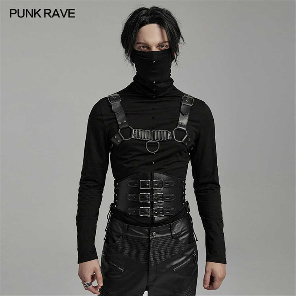 PUNK RAVE Men Black PU Steampunk Corset Gothic Belt Punk  display picture 1