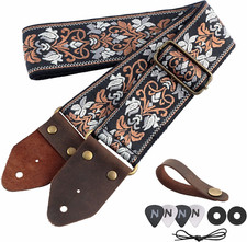 Nefelibata Guitar Strap,Jacquard Embroidery Cotton Guitar Straps with Crazy Hors