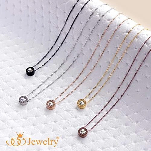 Colar feminino 555 joias aço inoxidável letras romanas solitário zircônia cúbica - Imagem 2 de 4