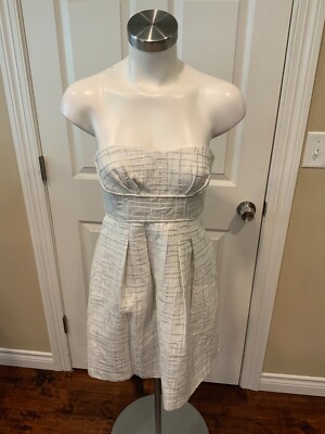 BCBG Max Azria White Silver Plaid Strapless Mini Dress, Size
