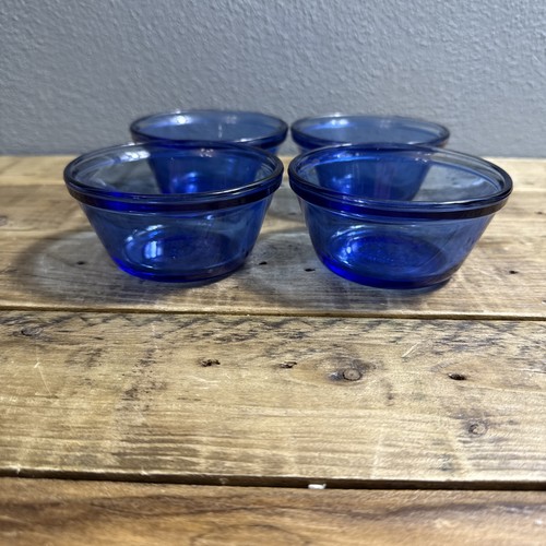 Pyrex Custard Cups 1034 Cobalt Blue 6 oz Set of 4 Bowls Glass USA Vintage - Picture 2 of 5