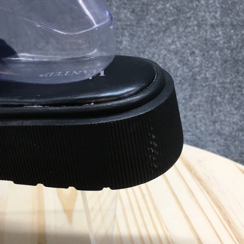 Sandalias Wanted Mujer 9 Cinta Plataforma Deslizable Negras Punta Abierta Tacones de Cuña NUEVAS Foto 4 de 4