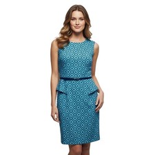 Dressbarn Sheath Dress Womens Blue Geometric Stretch Sleeveless Work Chic 14