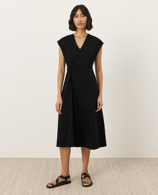 PACT Organic Fit & Flare V-Neck Twist Dress - Black