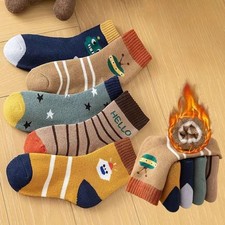 5 Pairs Kids Thermal Socks 1-12 Years, Thick Terry Plush Winter Warm Sport Socks