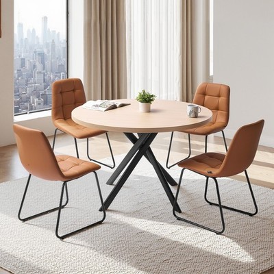 5-Piece Dining Table Set,Space-Saving Round Kitchen Table w/4 Upholstered Orange