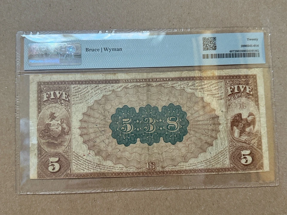 1882 $5 Brown Back Fr. 467 The Farmers & Mechanics NB Philadelphia #538 PMG 20 - Image 4 of 4