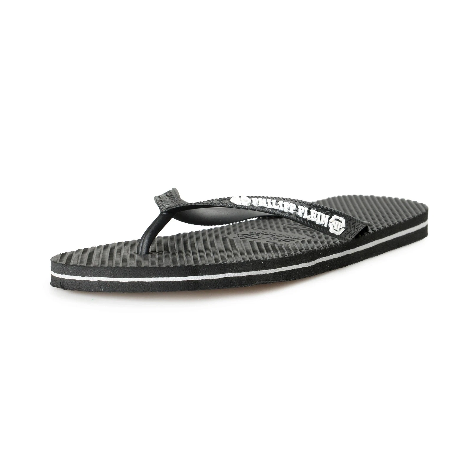 Philipp Plein Black/Black Rubber Logo Print Flip Flops Shoes
