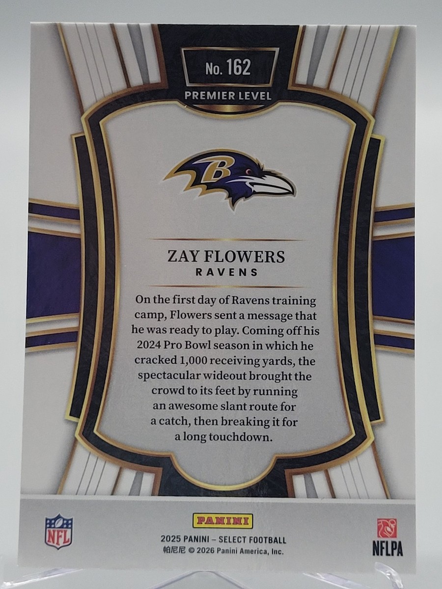 ROOKIE　カード　送料無料☆キラキラ　プレミア 2025 SELECT ZAY FLOWERS PREMIER LEVEL FOOTBALL CARD RAVENS NFL 162