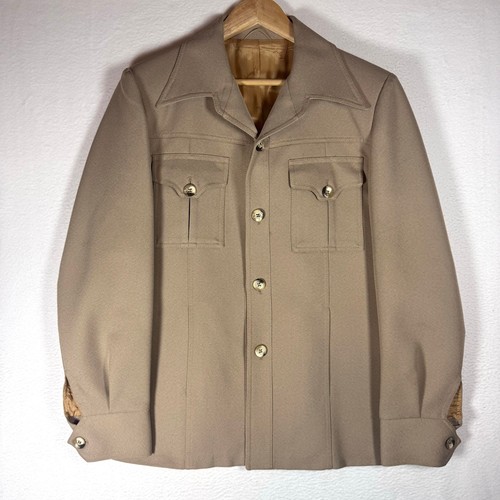 Vintage Johnny Miller Men's Polyester Blazer Sears Leisure Suit Jacket Khaki 40R - Picture 1 of 10