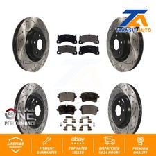 Front Rear Drilled Slot Brake Rotor Semi-Metallic Pad Kit For Porsche Macan Base