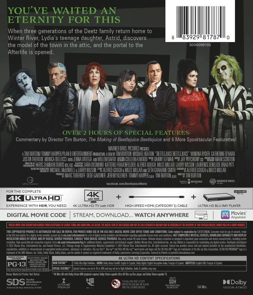 Beetlejuice Beetlejuice 4K UHD Blu-ray  NEW Foto 4 de 4