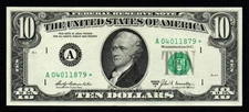 $10 1969A BOSTON STAR Beautiful CRISP AU Federal Reserve Note!