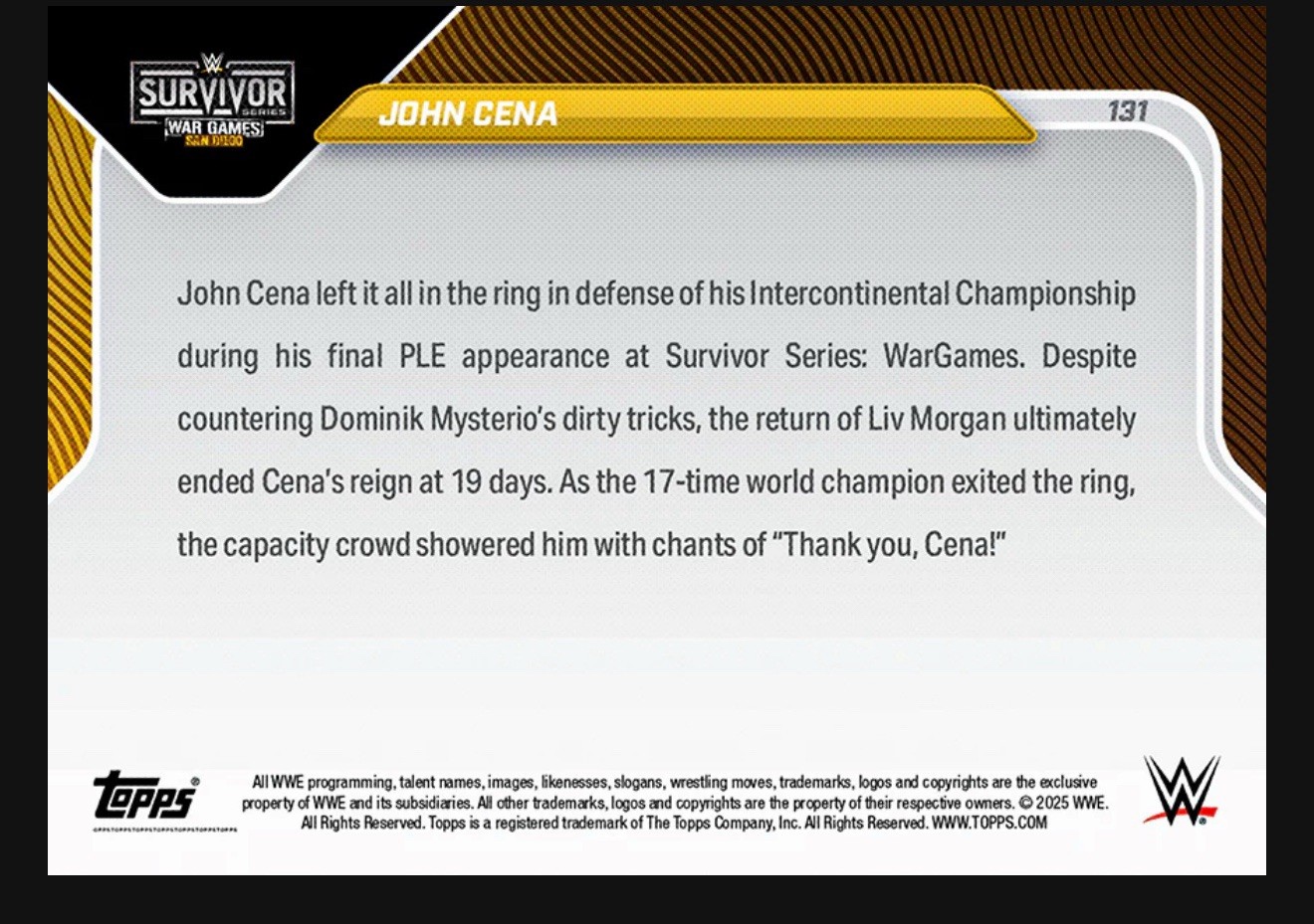 John Cena - 2025 WWE Topps NOW® - Card 131 Presale