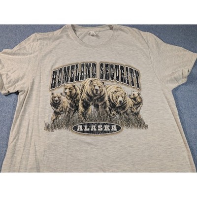 Fruit of the Loom Alaska Grizzly Bear Homeland Security Graphic Tee Gray Large