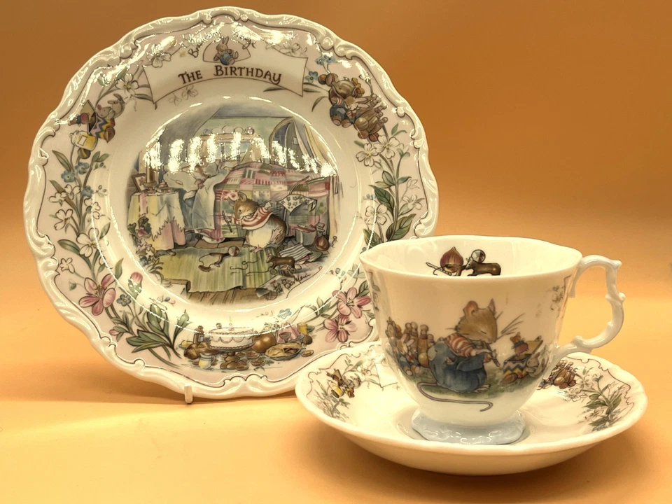Royal Doulton China Jill Barklem Brambly Hedge The Birthday full size tea trio. - Image 2 of 4