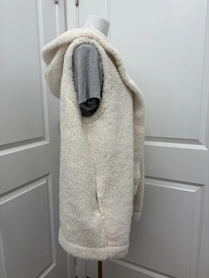 UGG Mujer Sherpa Vellón Chaleco con Capucha Crema Acogedor Frente Abierto Suave Chaqueta de Peluche Foto 4 de 4