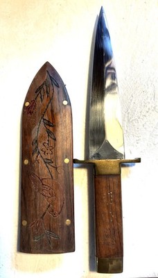 7'' dagger/knife from spain, wooden handle, wooden engraved sheath