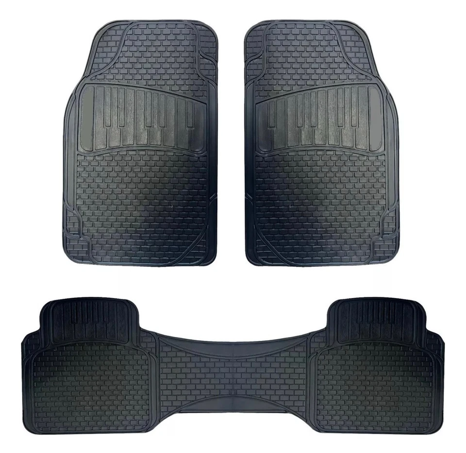 Juego de 3 alfombrillas delanteras y traseras de goma de alta resistencia negras para todos los autos Ford Foto 2 de 4
