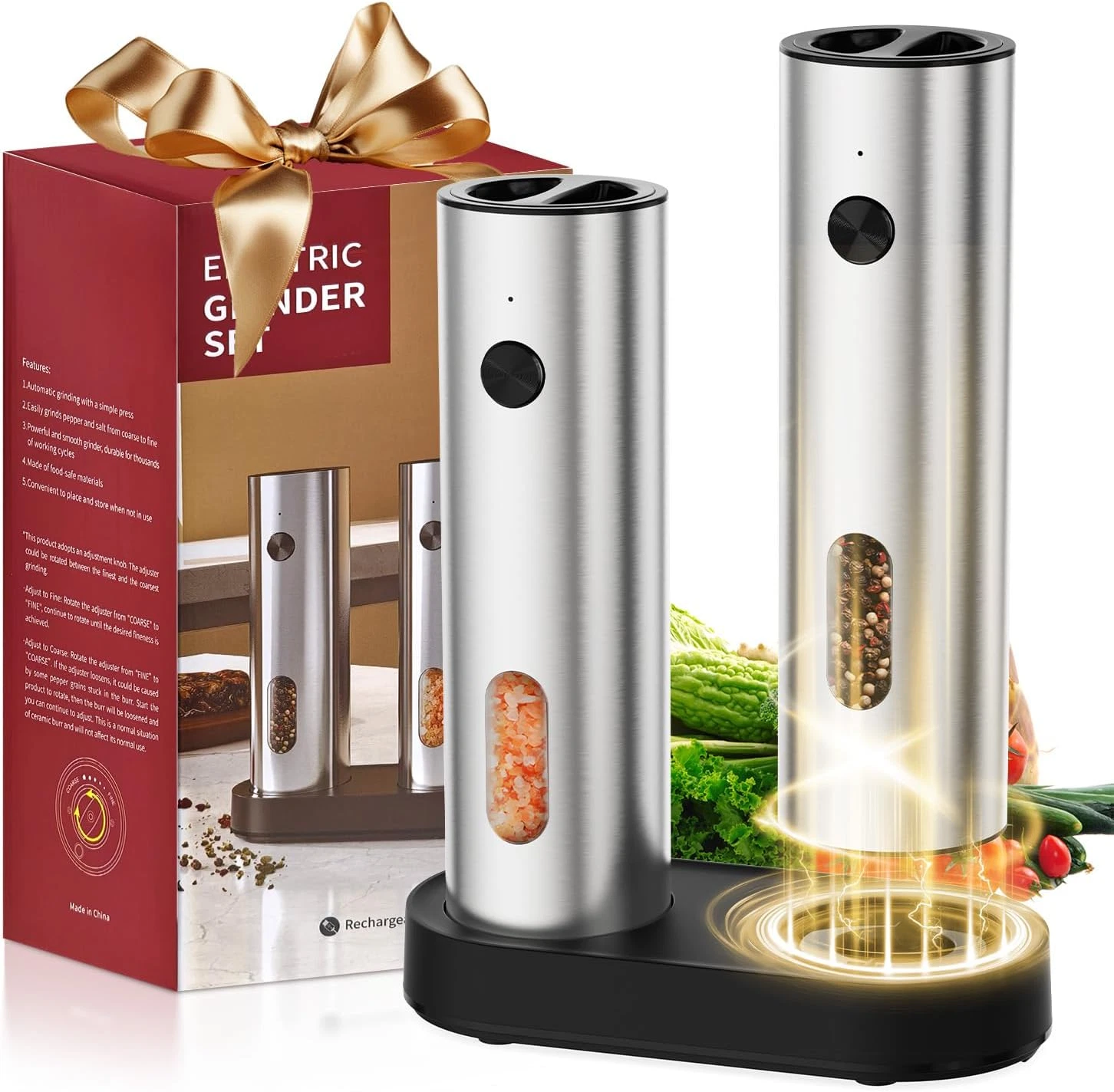 Electric Salt and Pepper Grinder Set Rechargeable Base Automatic Mills
Opens in a new window or tab