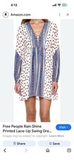 Free People Rain or Shine Tunic Dress-Ivory Blue Purple-Boho-Size XS