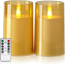 3" 5" Gold Flameless Candles with Remote and Timer, Realistic Flickering Battery