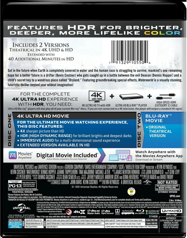 Waterworld 4K UHD Blu-ray Kevin Costner NEW Foto 3 de 3