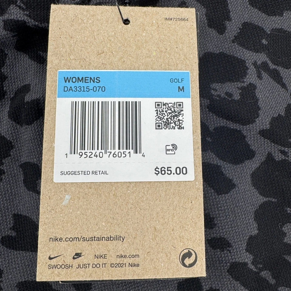 Camisa polo de golf Nike para mujer M estampado de leopardo Dri-FIT negra gris DA3315-070 Foto 4 de 4