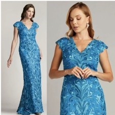 Tadashi Shoji LONNIE EMBROIDERED TULLE GOWN Dress Size 12 Blue