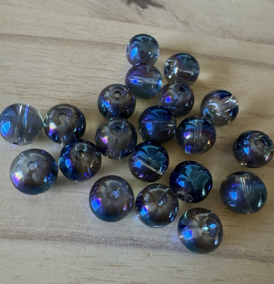 20 ROYAL BLUE RAINBOW PLATED ROUND 10mm Lampwork glass beads -  DIY jewelry