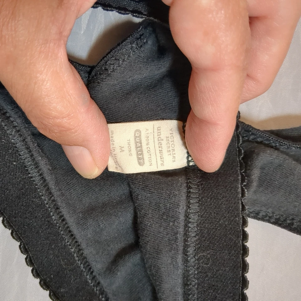 Tanga de algodón vintage Y2K Victorias Secret Signature corte alto negro mediano nuevo sin etiquetas Foto 4 de 4