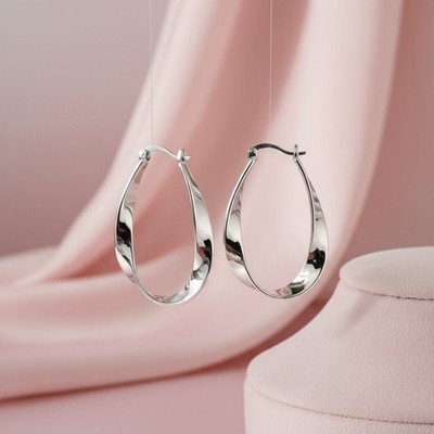 Gedrehte Creolen Sterling Silber 925 Tropfenform Glänzend Damen Ohrringe