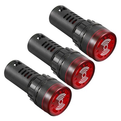 3pcs Lights AC/DC 110V Panel Indicator Flashing Alarm with Buzzer Red LED