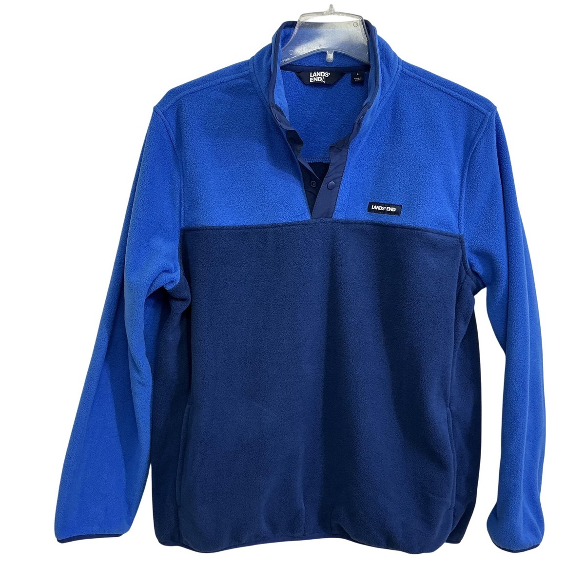 古*ム様 00s LAND'S END fleece snap T Lands' End Fleece Pullover Mens Large Blue Colorblock Quarter Snap